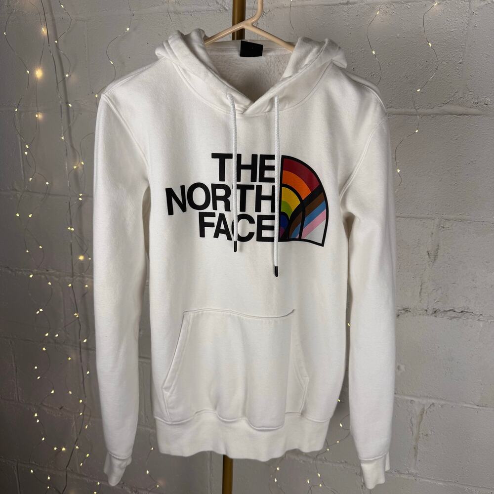 the north face mens pride rainbow logo white pullover hoodie sweatshirt